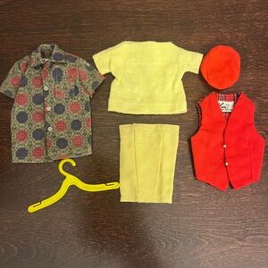 Vintage 1960 Barbie Ken 5 Pieces Outfit Vest Cap Hat Shirts Shorts Hanger Mixed